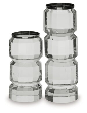 Brentley - Candle Holder Set (Set of 2) - Clear / Silver Finish