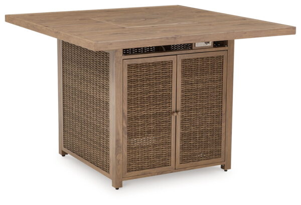 Walton Bridge - Driftwood - 5 Pc. - Square Bar Table W/Fire Pit, 4 Barstools - Image 3