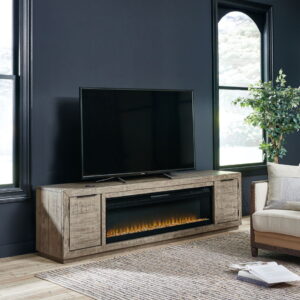 Krystanza - Weathered Gray - TV Stand with Wide Fireplace Insert
