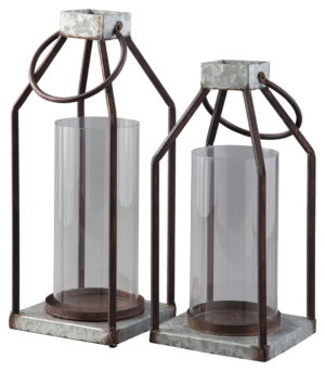 Diedrick - Lantern Set (Set of 2) - Gray / Black