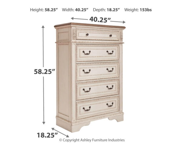 Realyn - White / Brown / Beige - Five Drawer Chest - Image 3