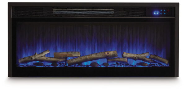 Entertainment Accessories - Black - Fireplace Insert With Faux Birch Log Set - Image 2