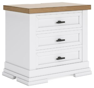 Ashbryn - Three Drawer Night Stand - White / Natural