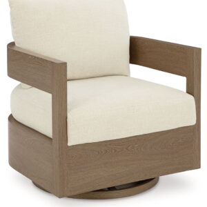 Serene Bay - Dark Brown / White - Swivel Glider Chair With Cushion