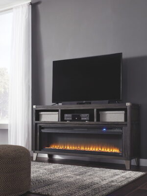 Todoe - 2 Pc. - 65" TV Stand with Wide Fireplace Insert - Gray