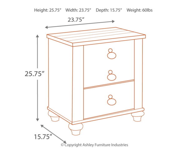 Willowton - Brown / Beige / White - Two Drawer Night Stand - Image 2