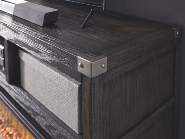 Todoe - Gray - 2 Pc. - 65" TV Stand with Wide Fireplace Insert - Image 3