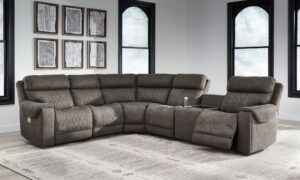 Hoopster - Zero Wall Power Recliner with Console 6 Pc Sectional - Gunmetal