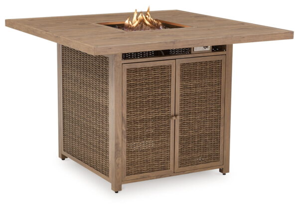 Walton Bridge - Driftwood - 5 Pc. - Square Bar Table W/Fire Pit, 4 Barstools - Image 2