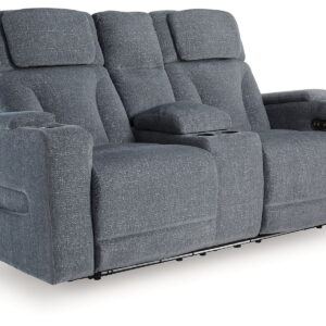 Studio Cave - Steel - Power Reclining Loveseat with Console