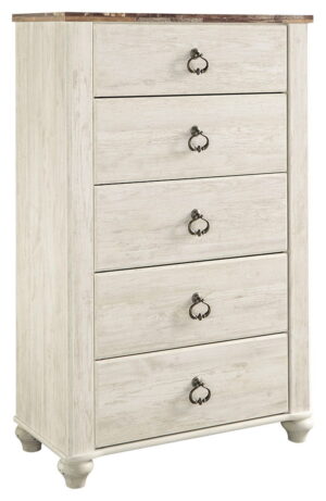 Willowton - Five Drawer Chest - Brown / Beige / White