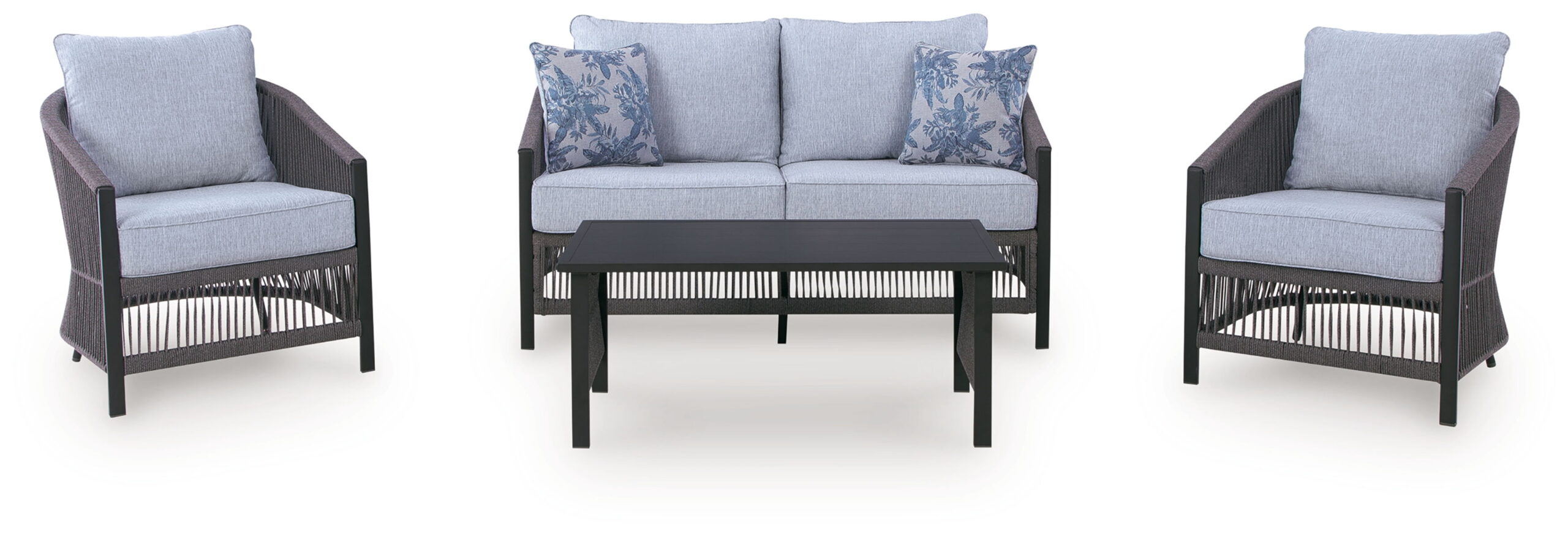 Bridges Beach - Loveseat, Lounge Chairs, Table Set (Set of 4) - Gray - Image 4