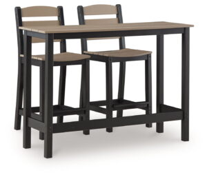 Shoreline Beach - Outdoor Counter Table And 2 Barstools (Set of 3) - Black / Beige