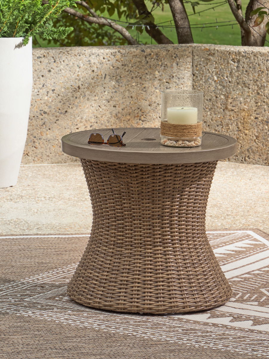 Laguna Heights - Round End Table With Umbrella Option - Beige - Image 3