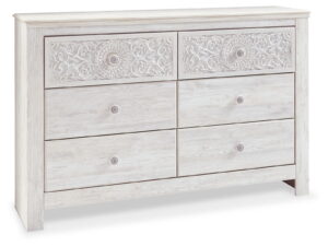 Paxberry - Six Drawer Dresser - Medallion Drawer Pulls - Whitewash