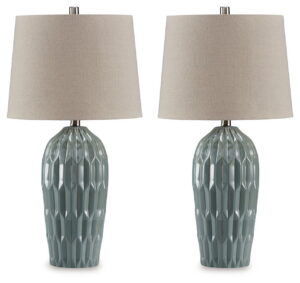 Hadbury - Ceramic Table Lamp (Set of 2) - Pale Blue / Teal