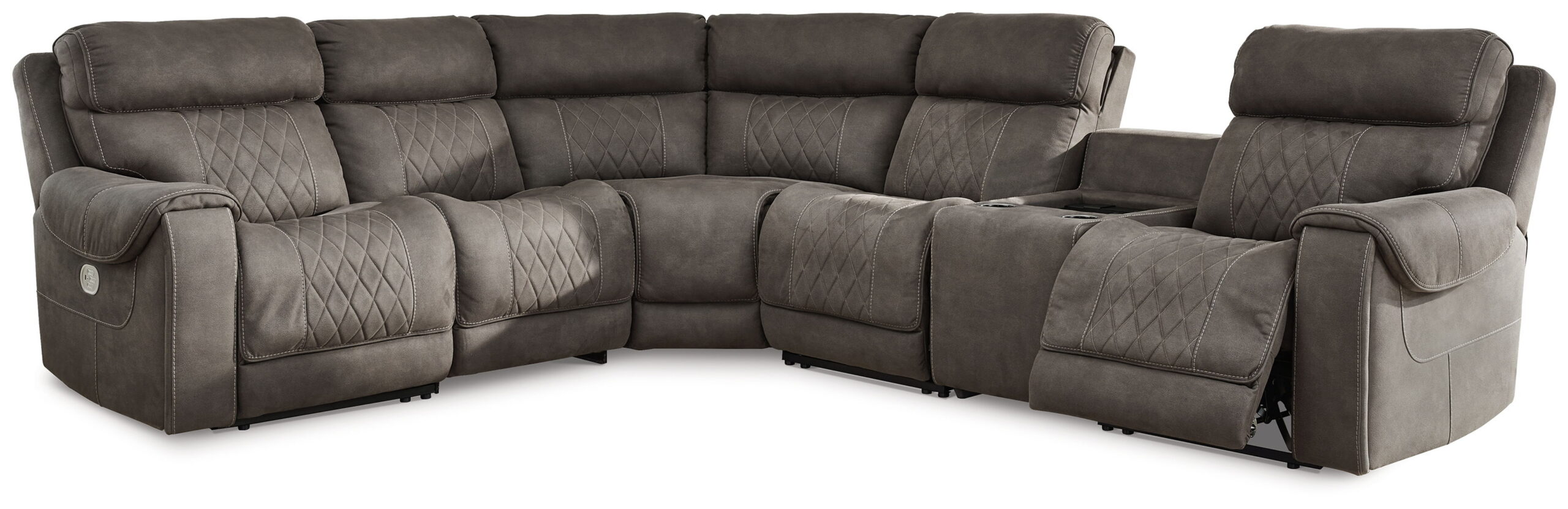 Hoopster - Zero Wall Power Recliner with Console 6 Pc Sectional - Gunmetal - Image 4