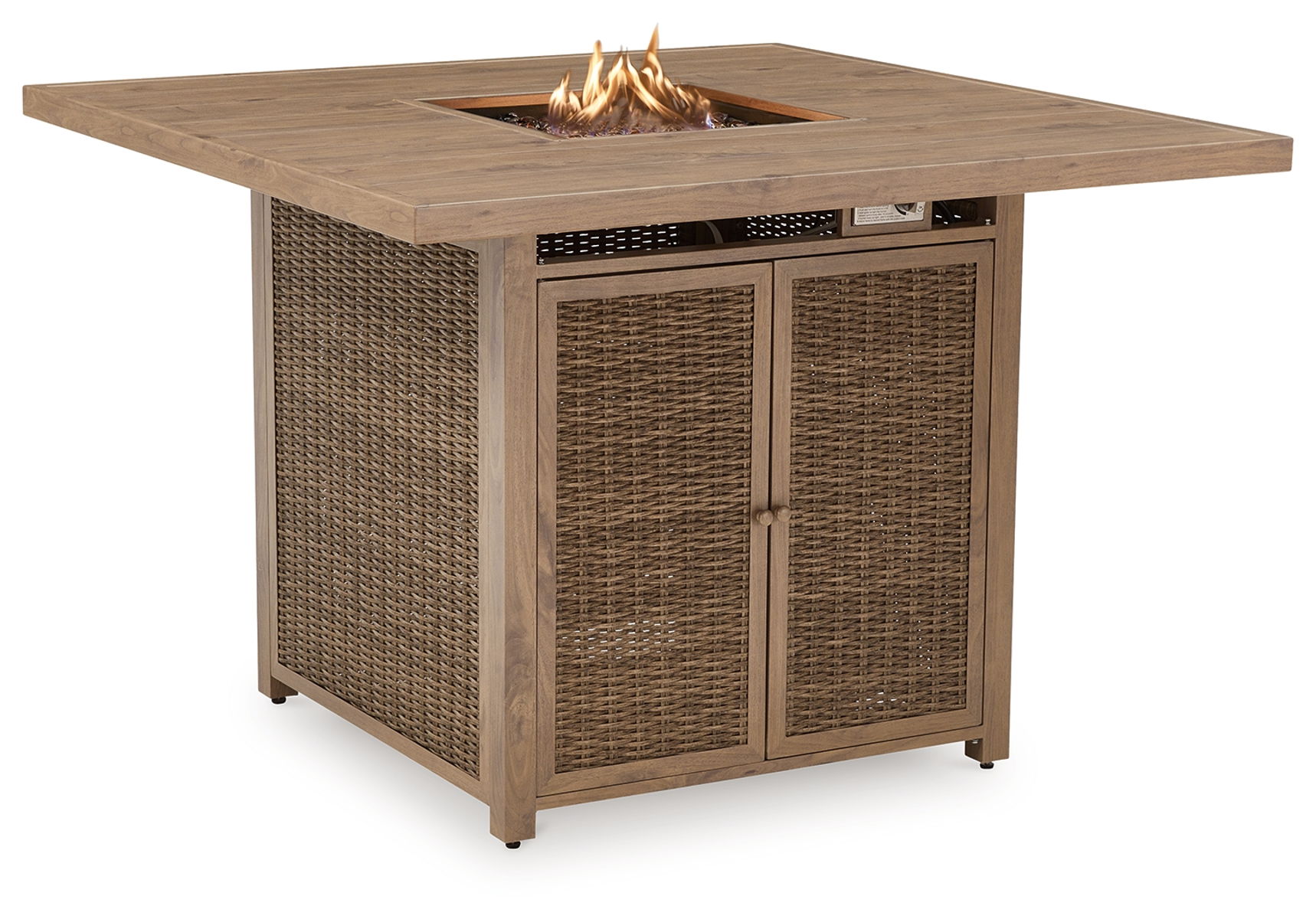 Walton Bridge - 5 Pc. - Square Bar Table W/Fire Pit, 4 Barstools - Driftwood - Image 2