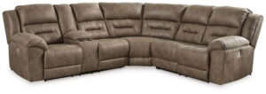 Ravenel - 3-Piece Power Reclining Sectional With Laf Power Reclining Loveseat With Console - Faux Leather - Fossil