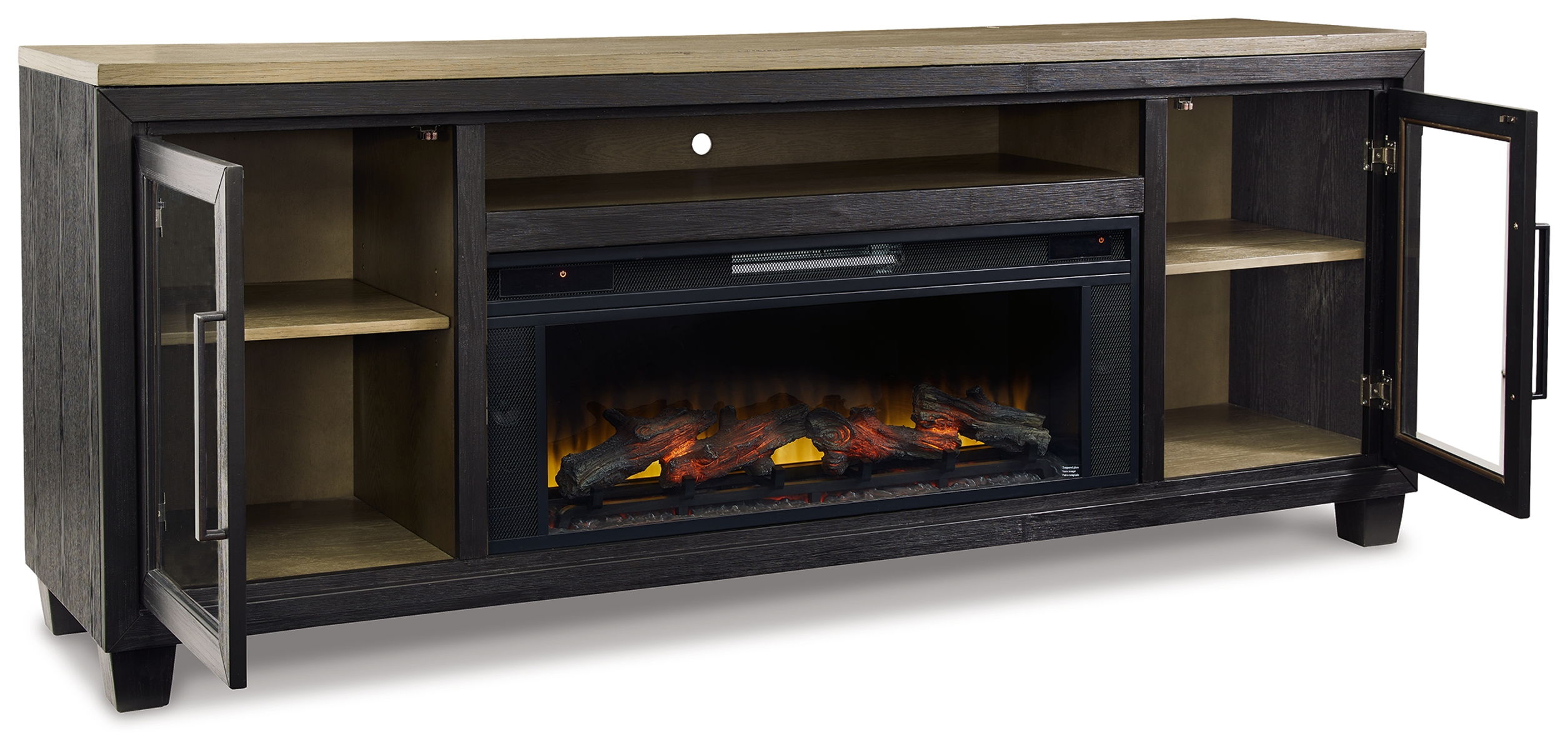 Foyland - 83" TV Stand With Electric Infrared Fireplace Insert - Black / Brown - Image 4