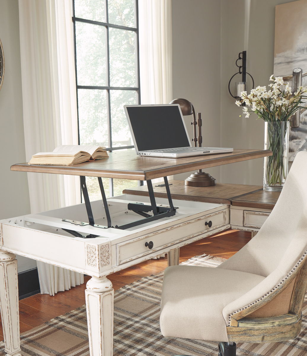 Realyn - L Shaped Desk With Lift Top - White / Brown - Image 4