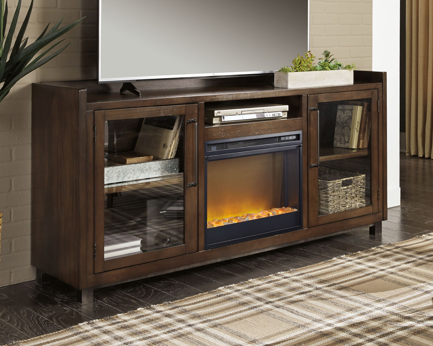Starmore - 70" TV Stand With Glass/Stone Fireplace Insert - Brown - Image 2