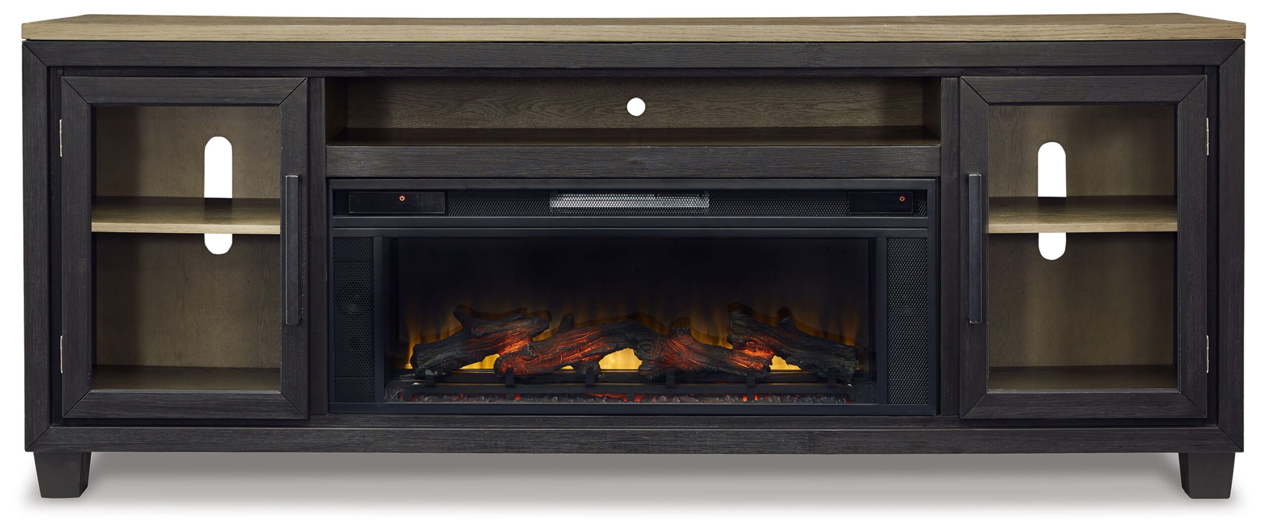 Foyland - 83" TV Stand With Electric Infrared Fireplace Insert - Black / Brown - Image 3