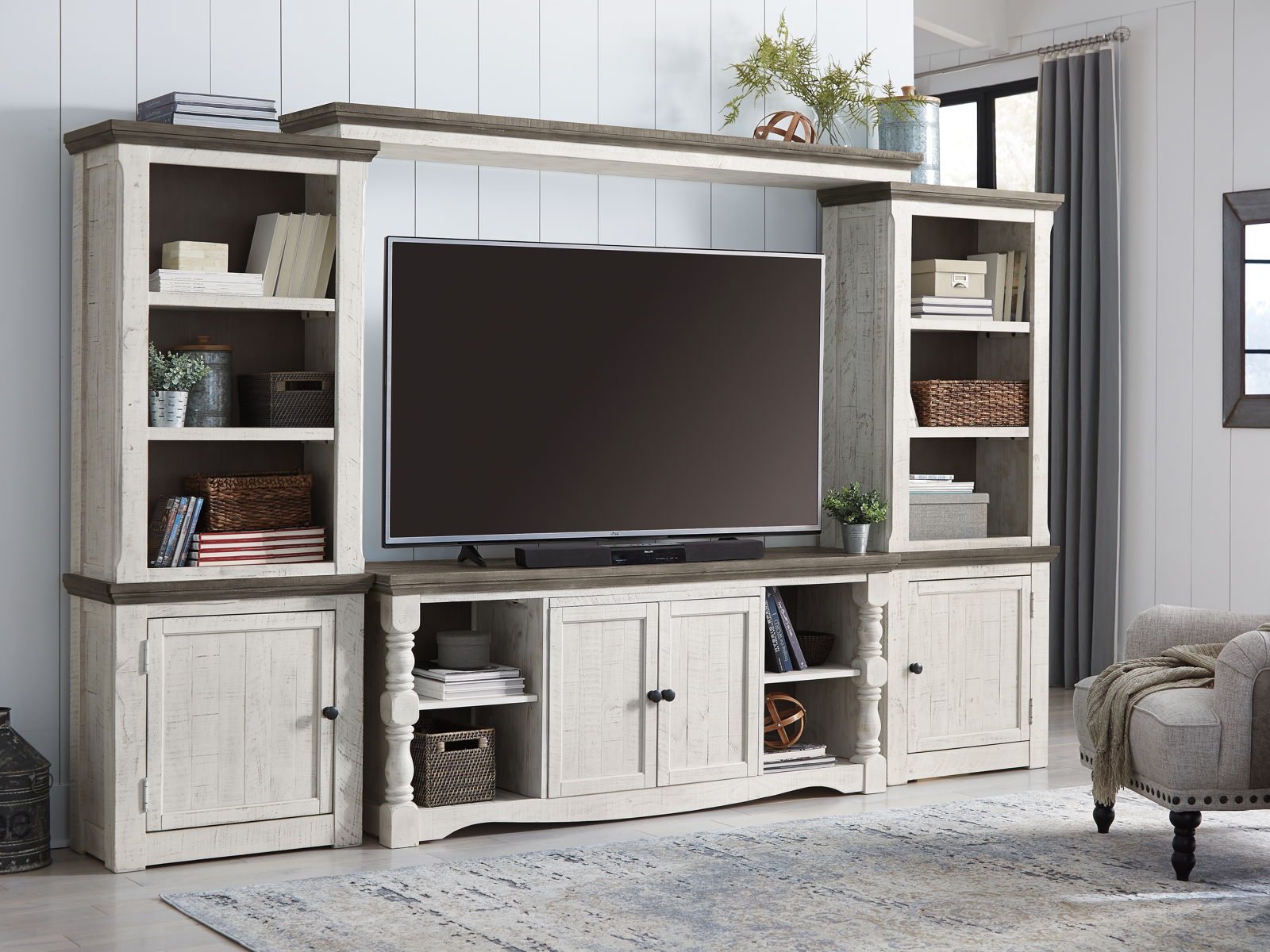Havalance - 4 Pc. - Entertainment Center - 67" TV Stand - Brown / Beige - Image 2