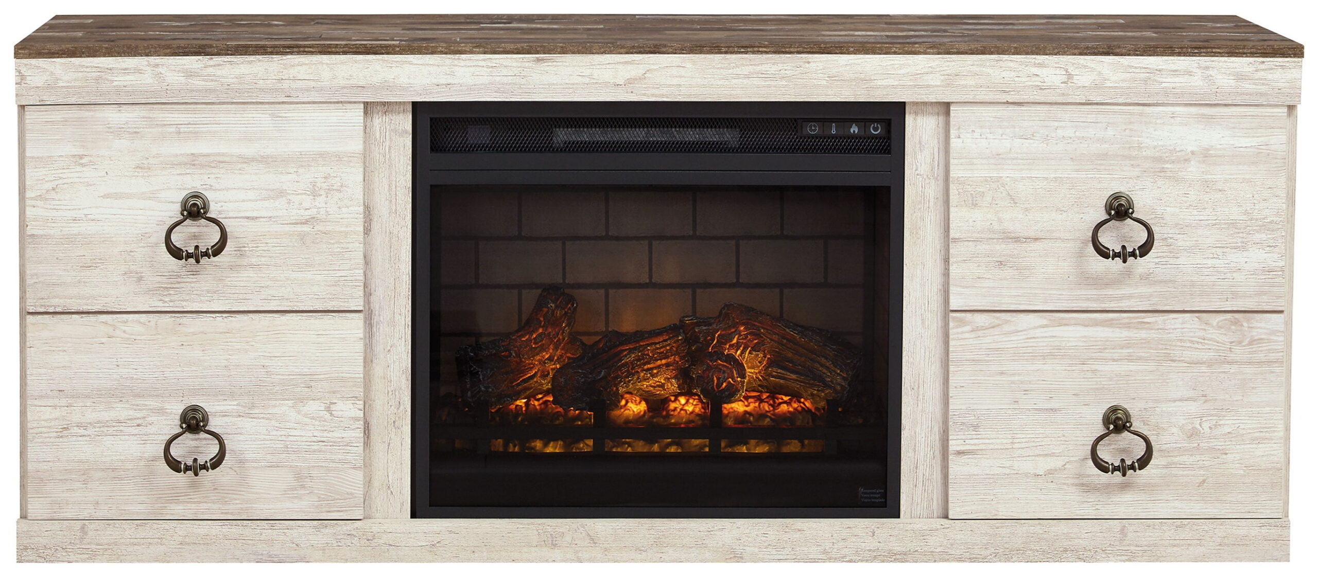 Willowton - 2 Pc. - TV Stand With Faux Firebrick Fireplace Insert - Whitewash - Image 2