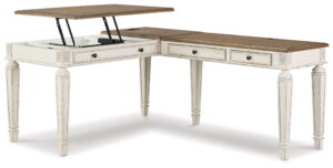 Realyn - L Shaped Desk With Lift Top - White / Brown