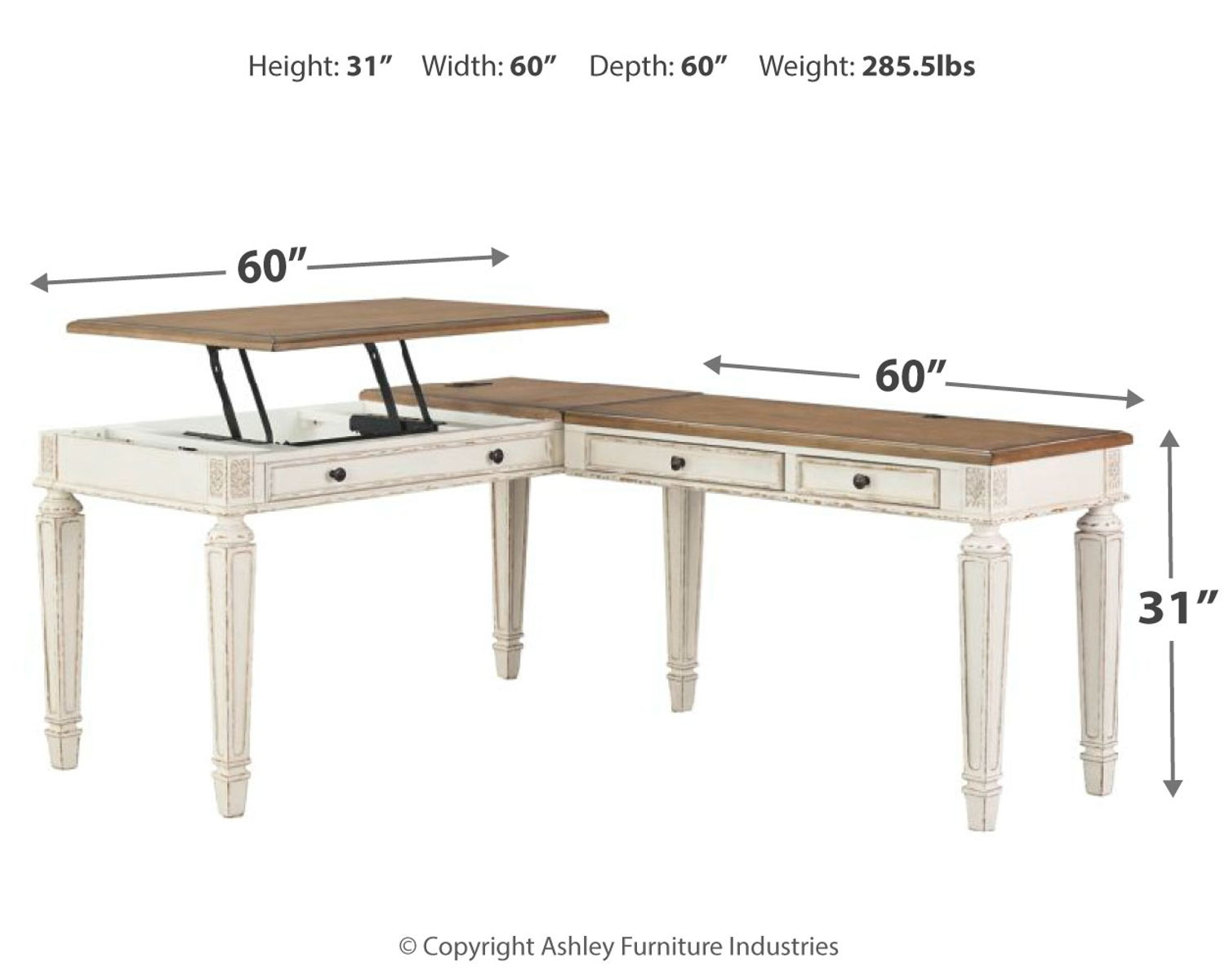 Realyn - L Shaped Desk With Lift Top - White / Brown - Image 3