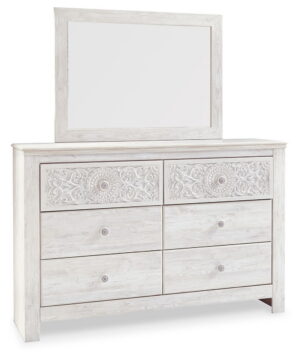 Paxberry - Dresser, Mirror - Medallion Drawer Pulls - Whitewash