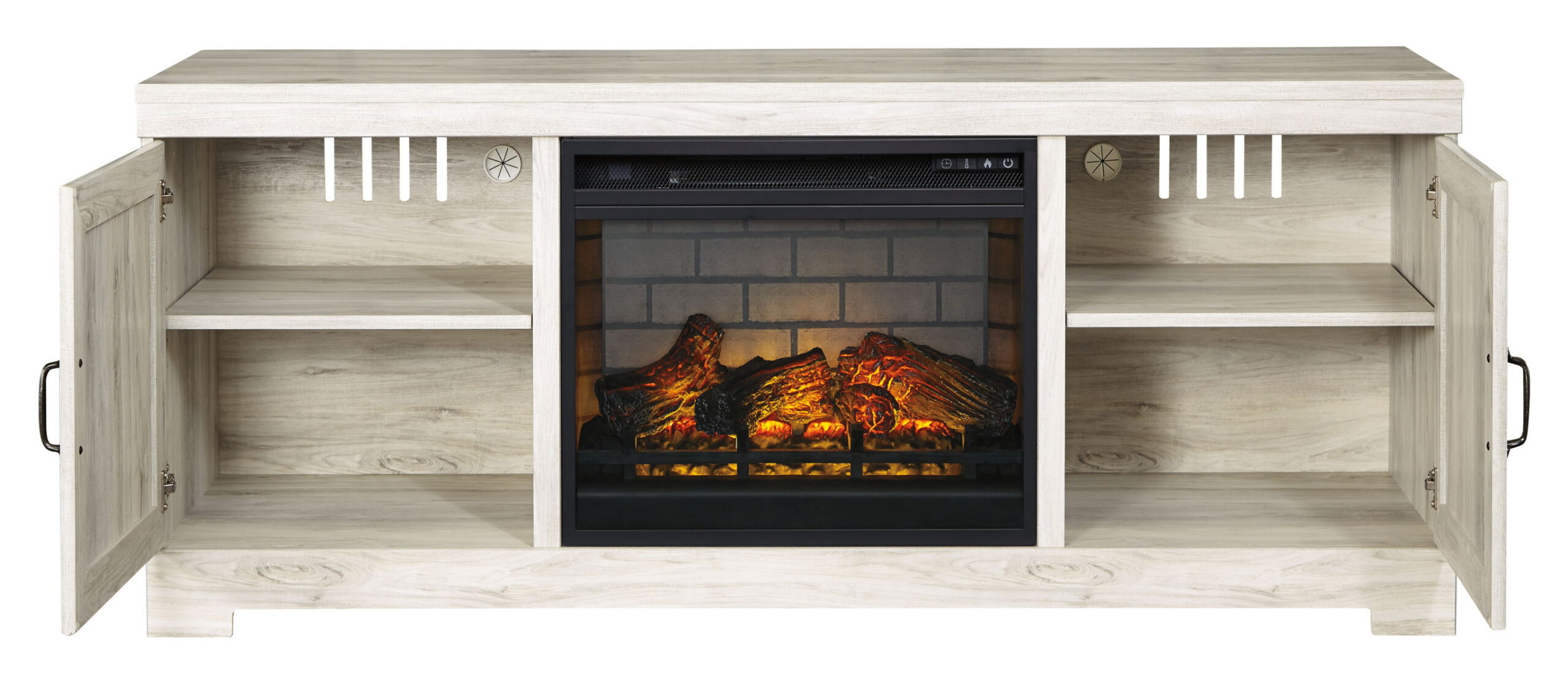 Bellaby - 63" TV Stand With Faux Firebrick Fireplace Insert - Whitewash - Image 2