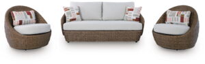 Double Point - Loveseat, Swivel Chairs Set (Set of 3) - Beige