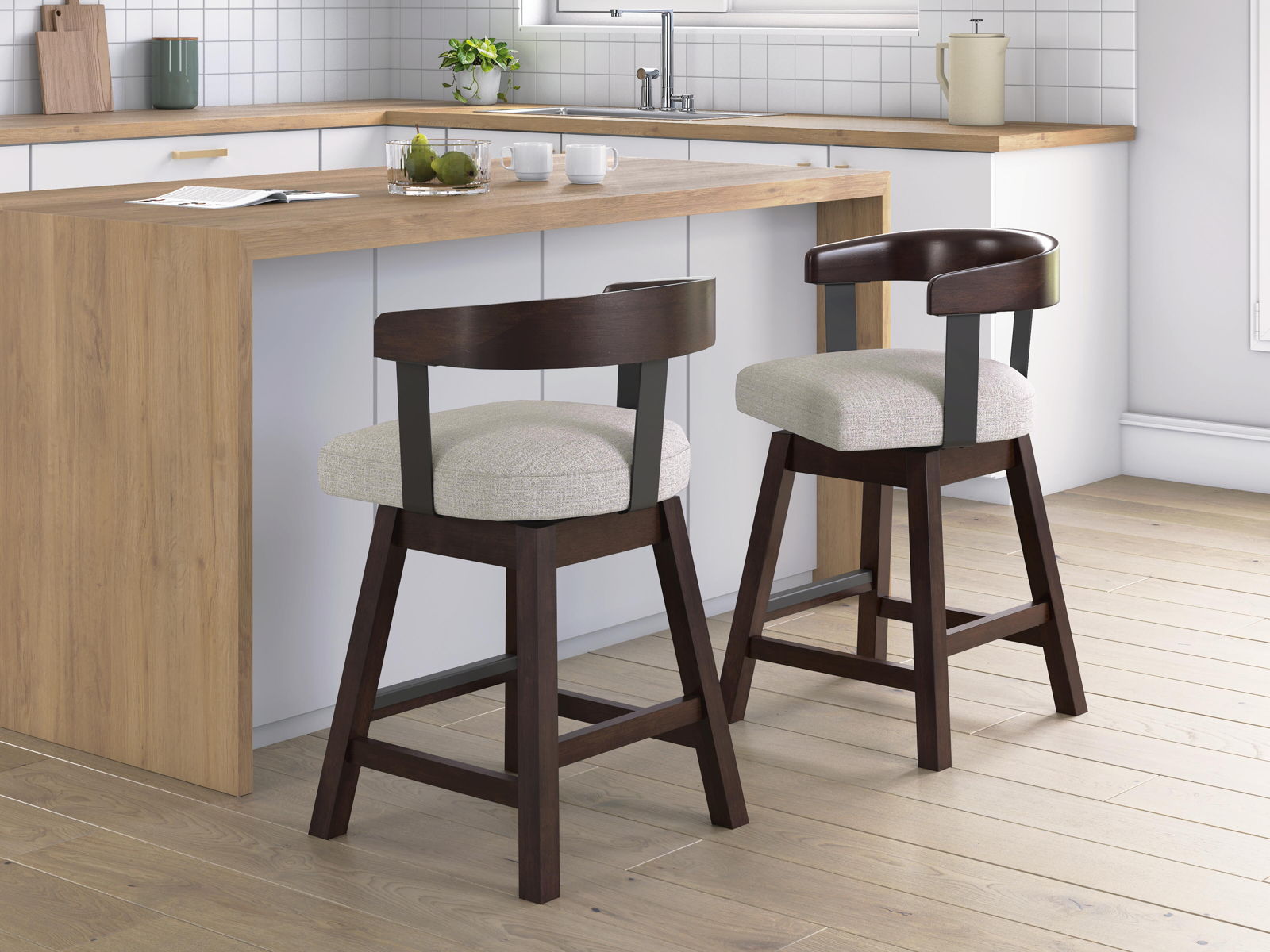 Haddigan - Upholstered Swivel Barstool (Set of 2) - Dark Brown - Image 4