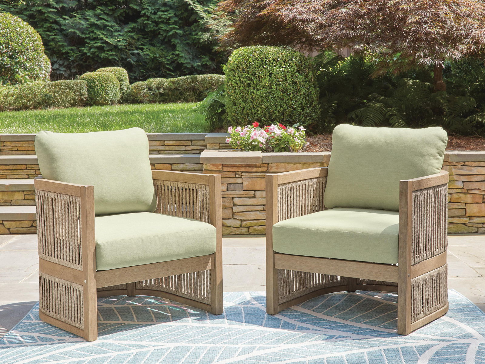 Serena Shores - Lounge Chair With Cushion (Set of 2) - Beige / Green - Image 4
