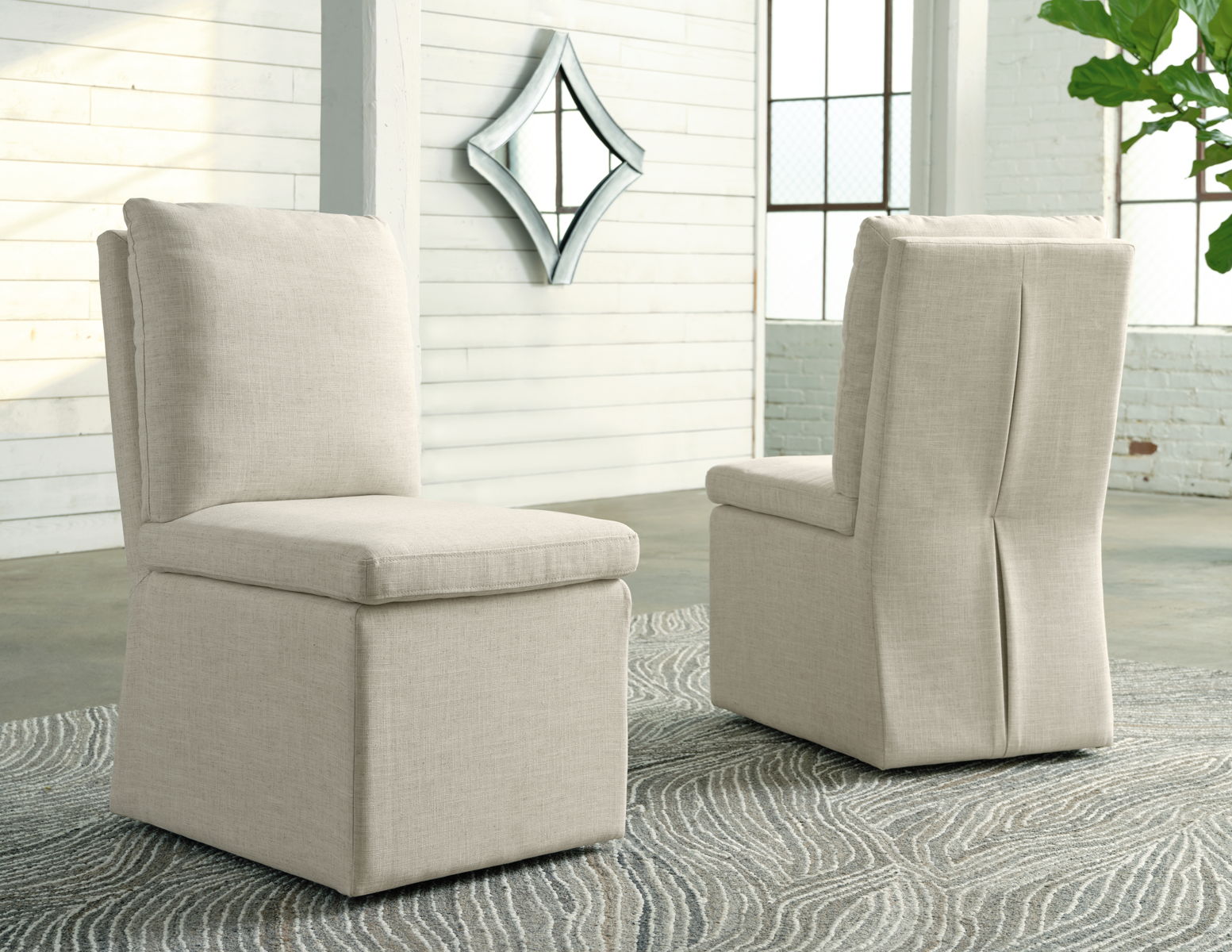 Krystanza - 9 Pc. - Dining Room Table, 8 Oatmeal Side Chairs - Weathered Gray - Image 2