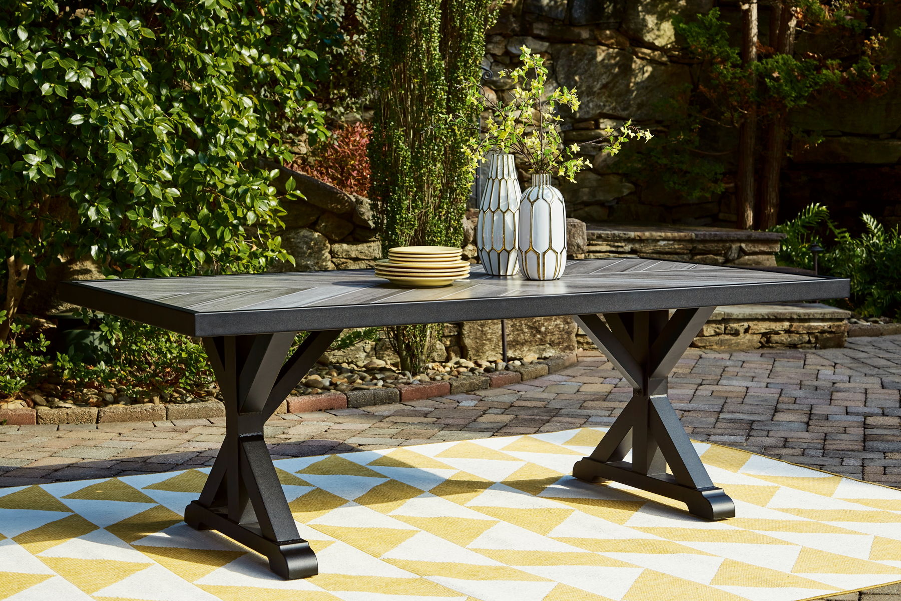 Beachcroft - Rectangular Dining Table With Umbrella Option - Black / Light Gray - Image 3