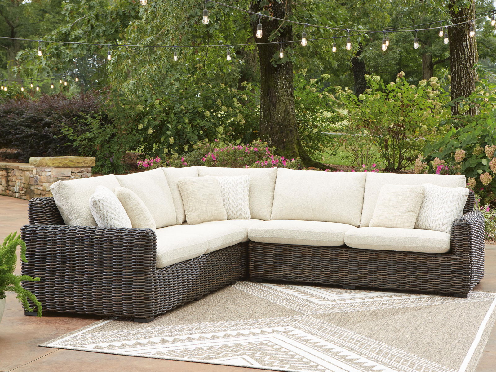 Kimora - 3-Piece Outdoor Sectional - Beige / Dark Brown - Image 4