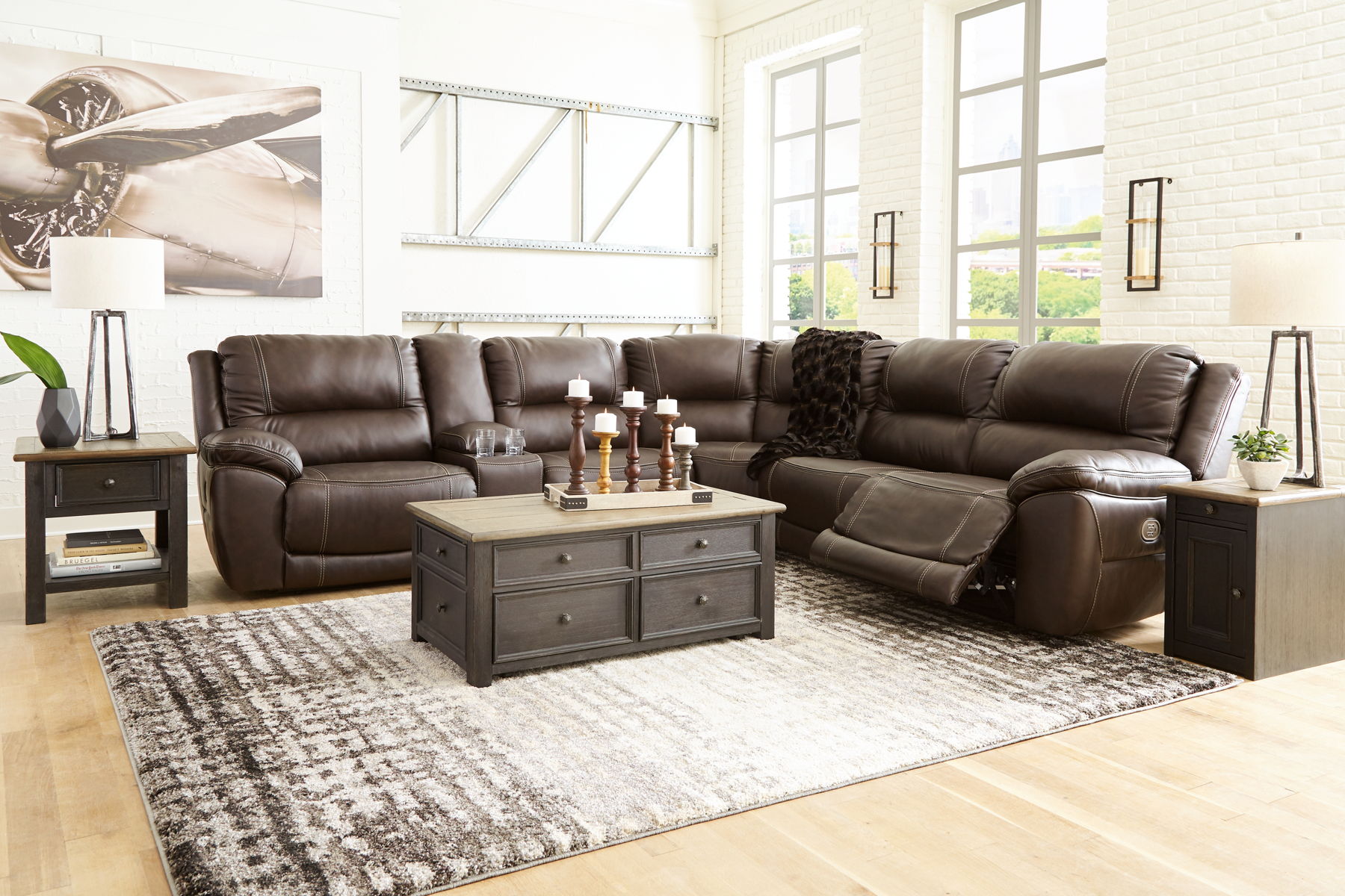 Dunleith - Power Sectional 6 Pc - Chocolate - Image 2