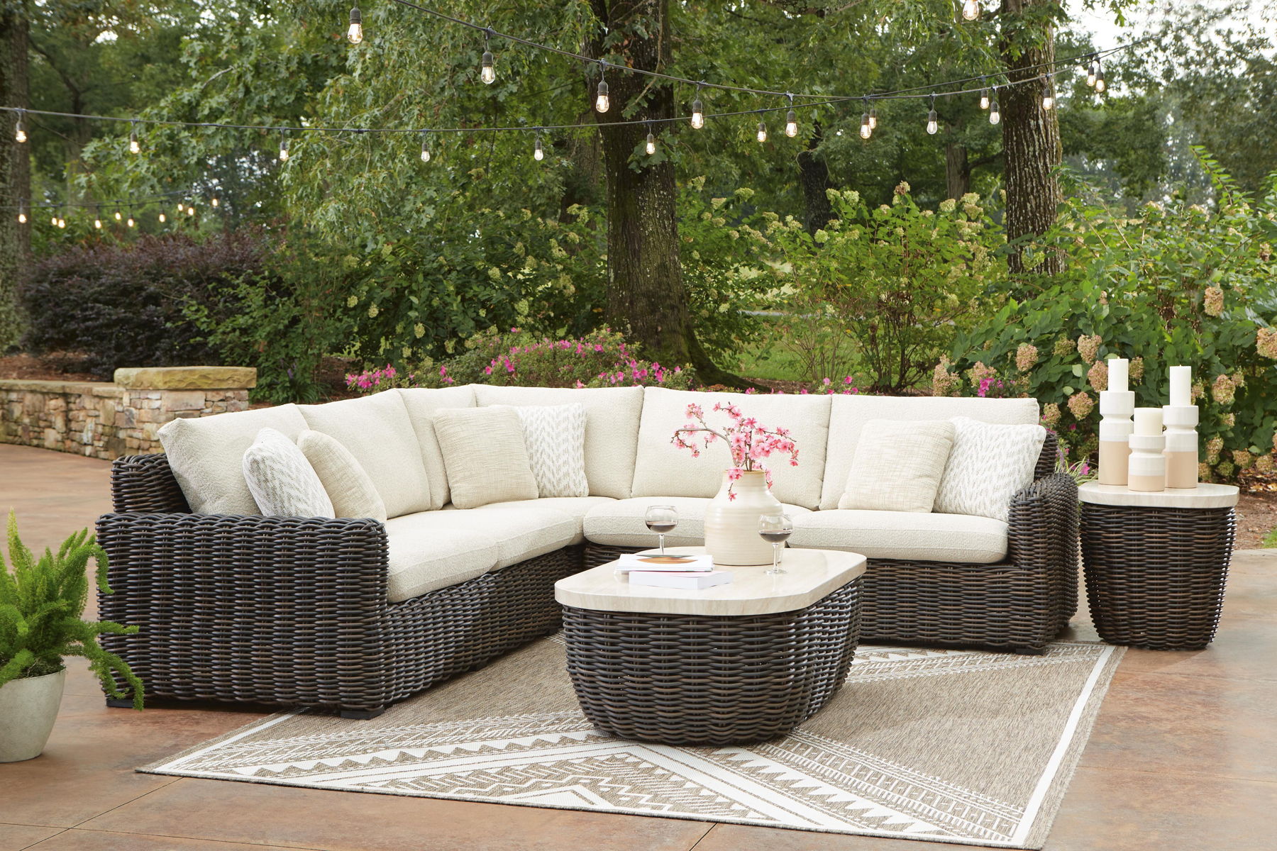 Kimora - 3-Piece Outdoor Sectional - Beige / Dark Brown - Image 3