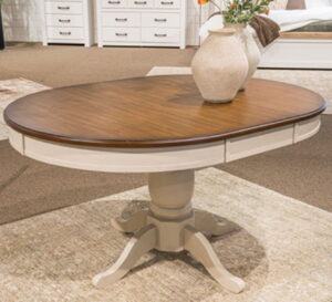 Wirloni - Oval Dining Room Butterfly Extension Table - Antique White / Brown