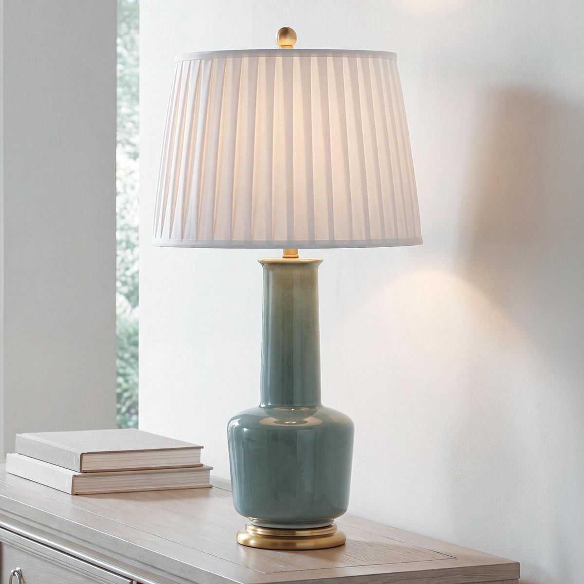 Webbington - Ceramic Table Lamp - Teal / Gold Finish - Image 3