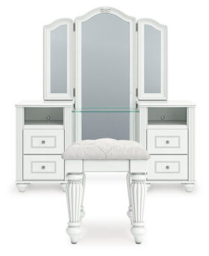 Kozlani - 3 Pc. - Vanity, Mirror And Stool - White