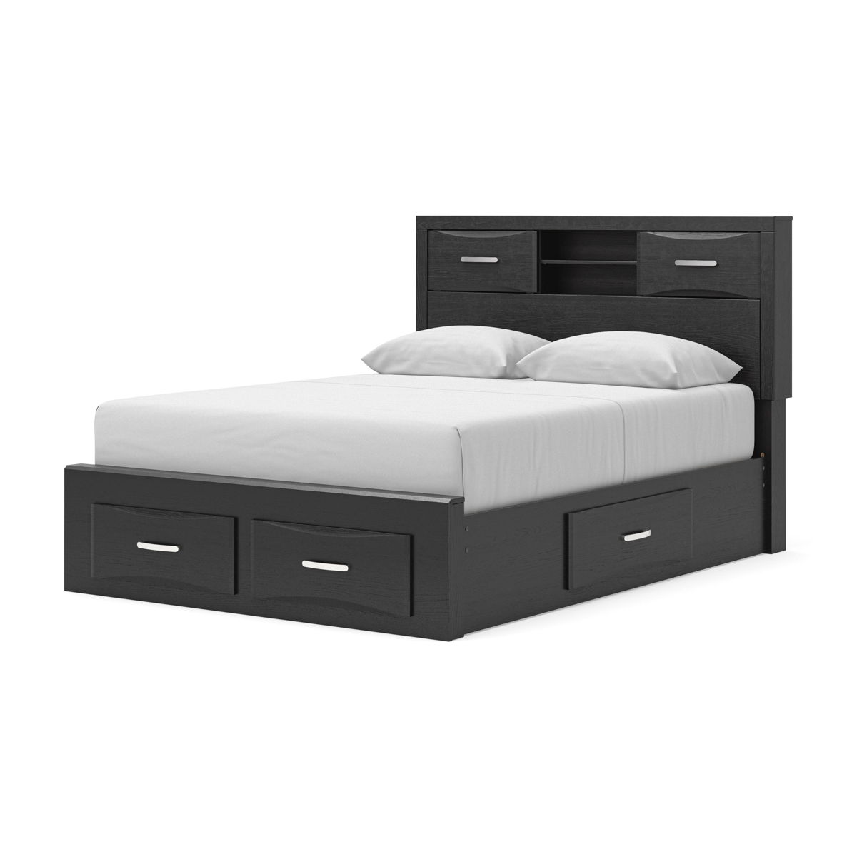 Stabotta - Queen Bookcase Bed With Storage Footboard And 2 Under Bed Storage Units - Black - Image 3