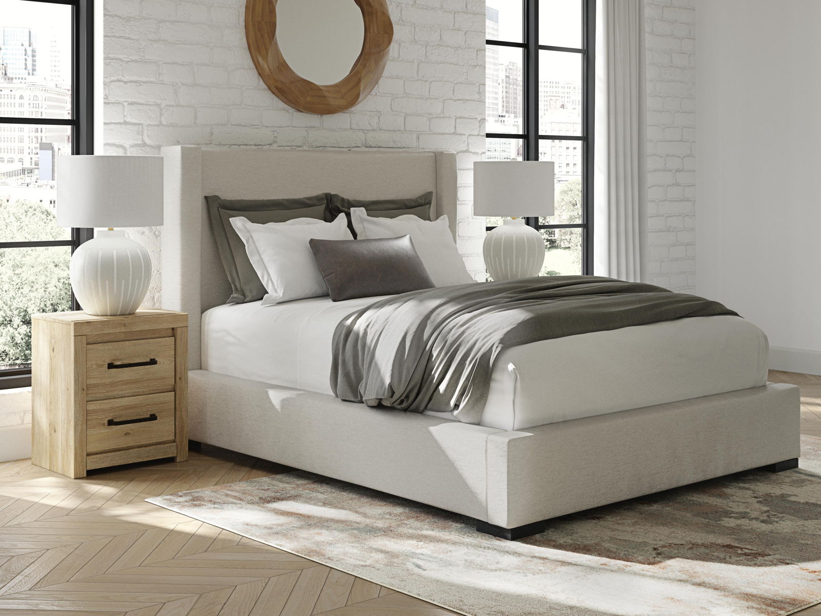 Brozmont - Queen Upholstered Storage Bed - Oatmeal - Image 2