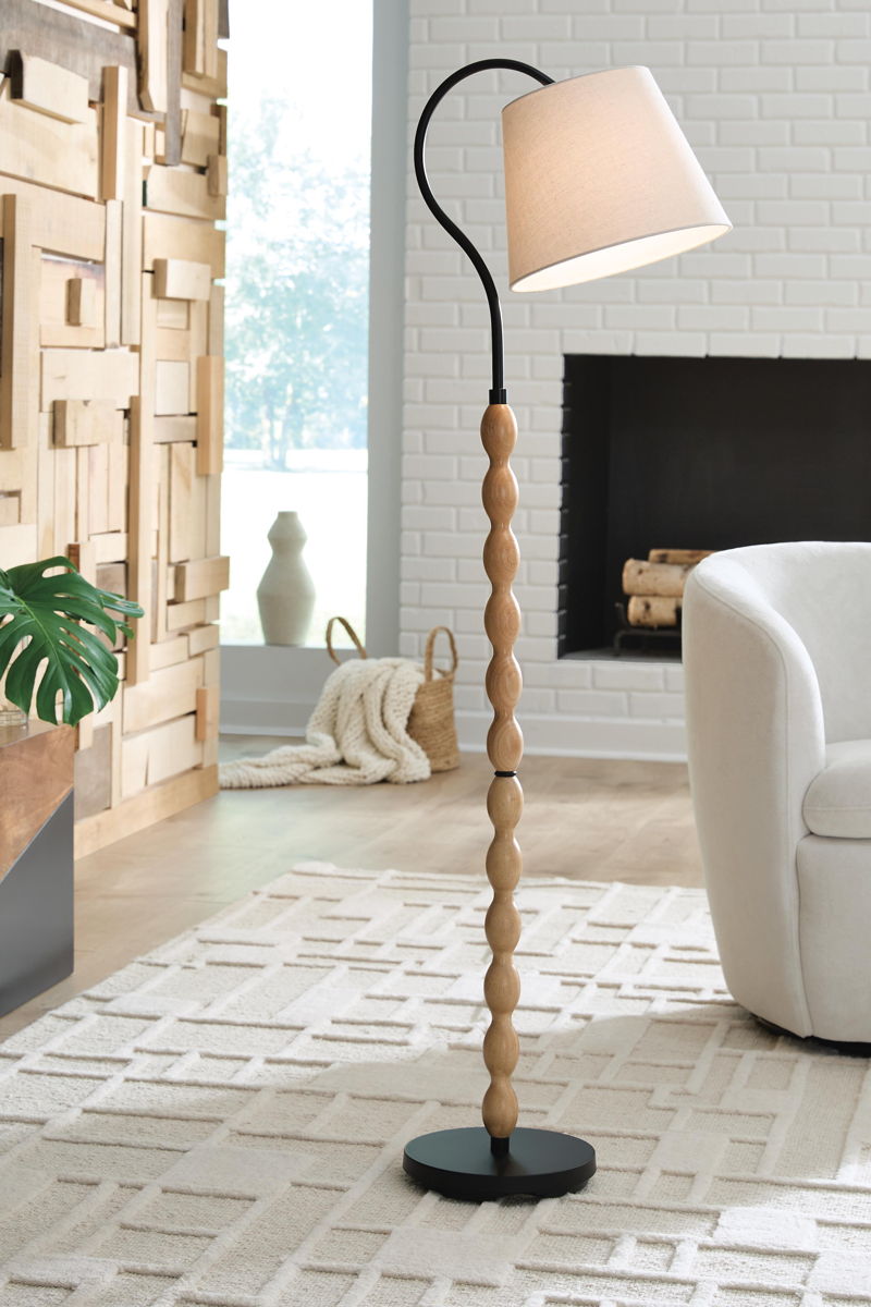 Corinwell - Wood Floor Lamp - Brown / Black - Image 4