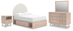 Arloster - 4 Pc. - Full Panel Storage Bed, Dresser, Mirror And Nightstand - Tan