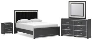 Zuraleus - 4 Pc. - Queen Upholstered Bed With Roll Slats, Dresser, Mirror And Nightstand - Black