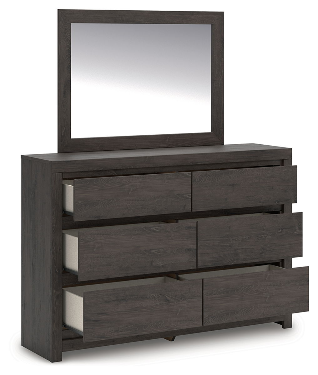 Fraluna - 3 Pc. - Queen Panel Storage Bed, Dresser And Mirror - Charcoal - Image 4